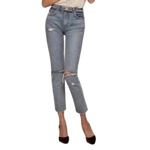 Reformation Cropped Cigarette savu jeans Distressed Ripped Knee Denim Light Wash